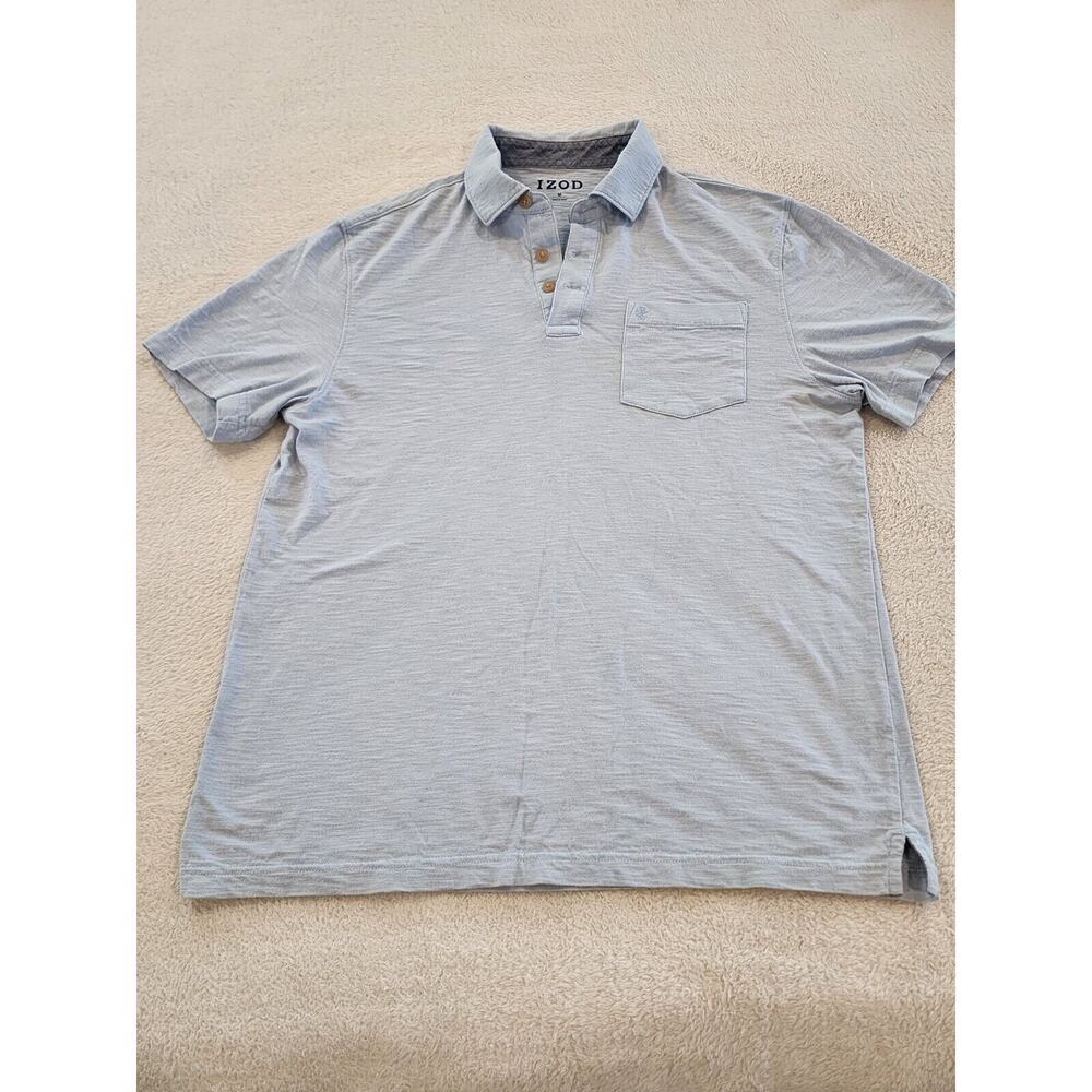 IZOD Polo‎ Shirt Short Sleeve Pocket Logo Cotton Golf Light Blue Men's M
